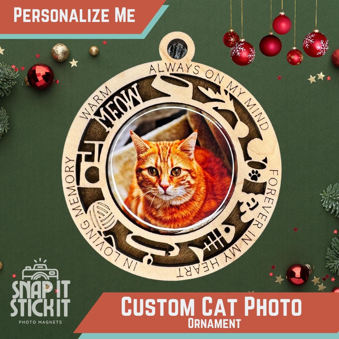 Personalized Cat Ornament with Photo | Custom Laser-Cut Pet Keepsake | Memorial, Celebration, or New Kitten Gift | Perfect Holiday Gift